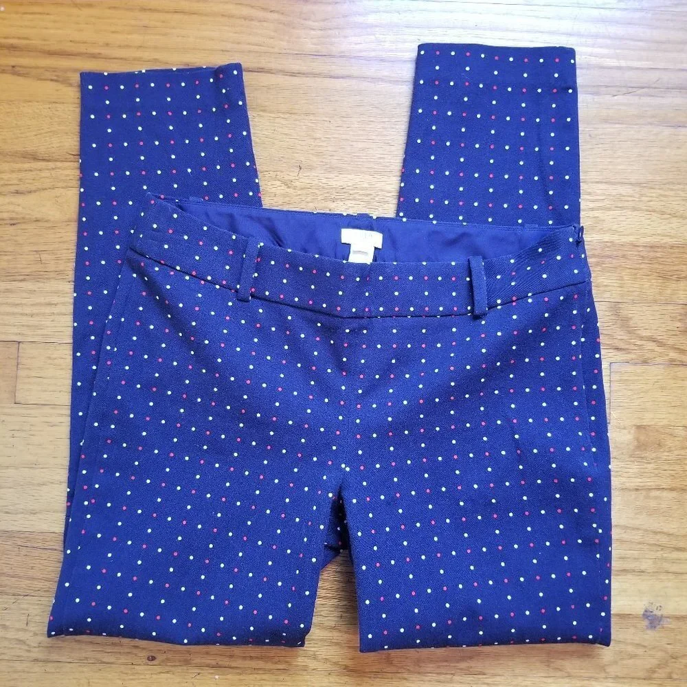 J Crew Women's Sweet Navy Polk Dot Stretch Pants - Picture 10 of 10